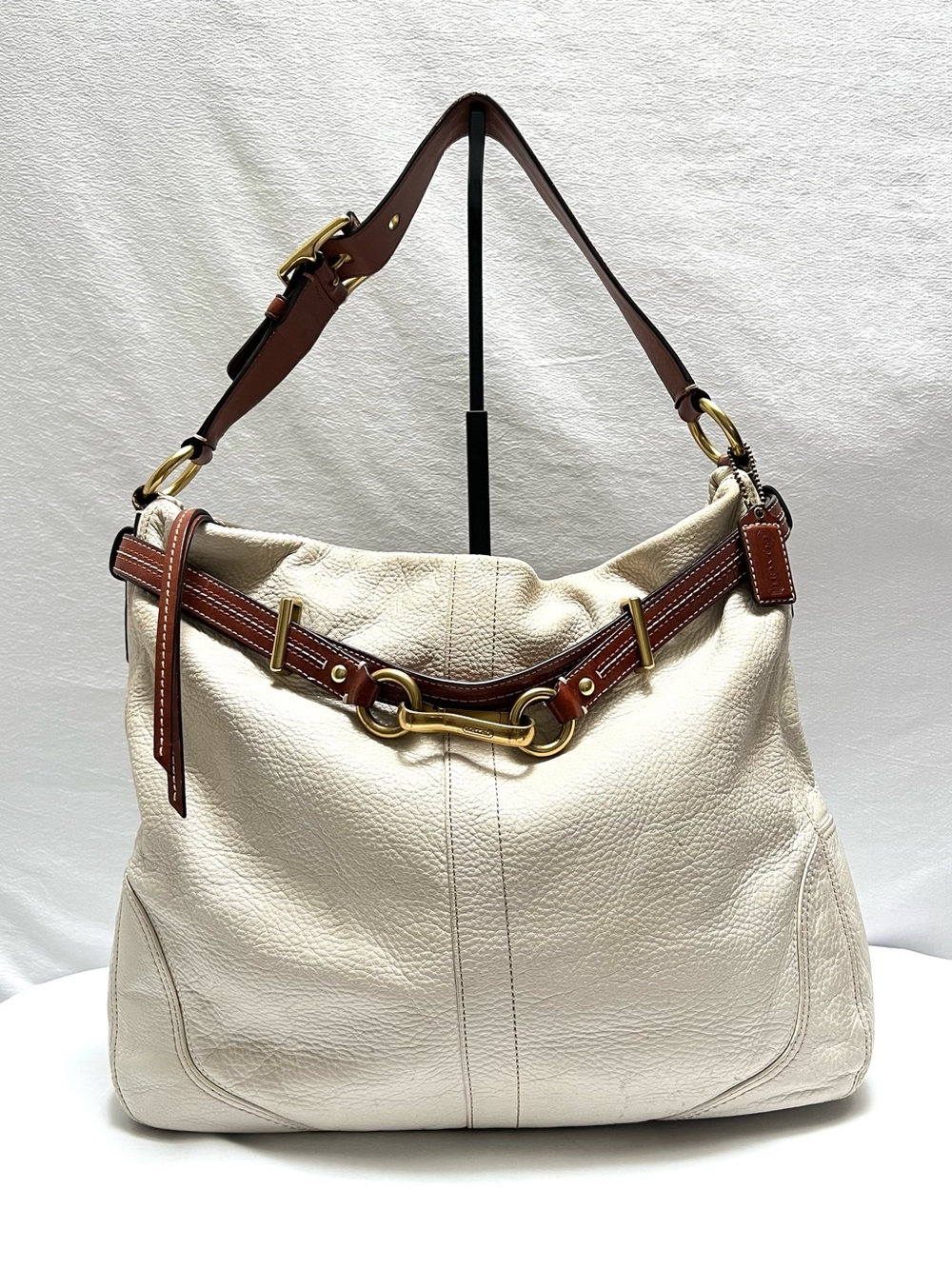 Authentic COACH Cream Leather Hobo Bag with Brown Leather Trim